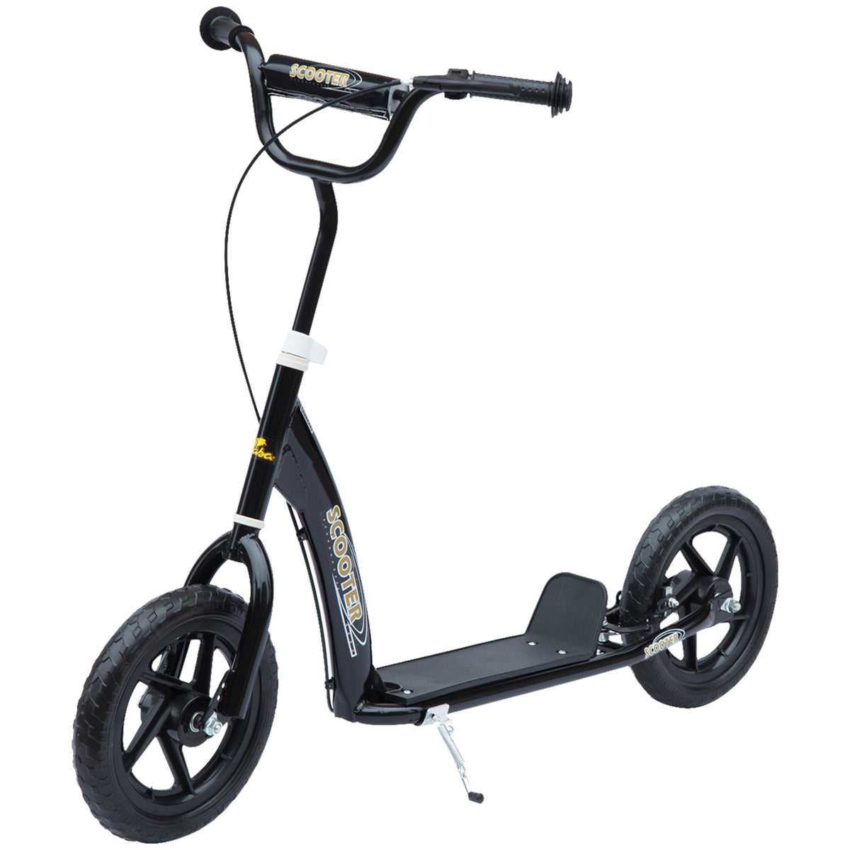 Photo of HOMCOM Kids Scooter Kick Scooter, with 12" EVA Tyres, Rear Brake, Big Wheels Scooter for 5-12 Years , Black in Black colour on a white background