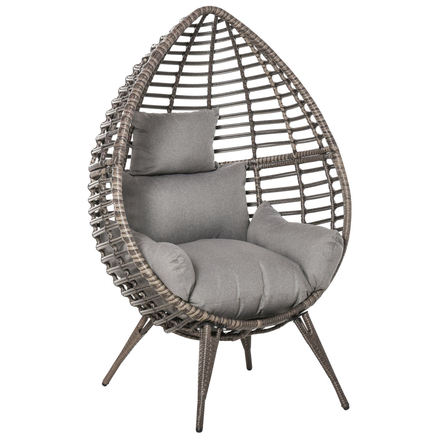 Photo of Outsunny Teardop PE Wicker Rattan Chair w/ Thick Cushions 4 Legs Outdoor Seat Egg Garden in Garden colour on a white background