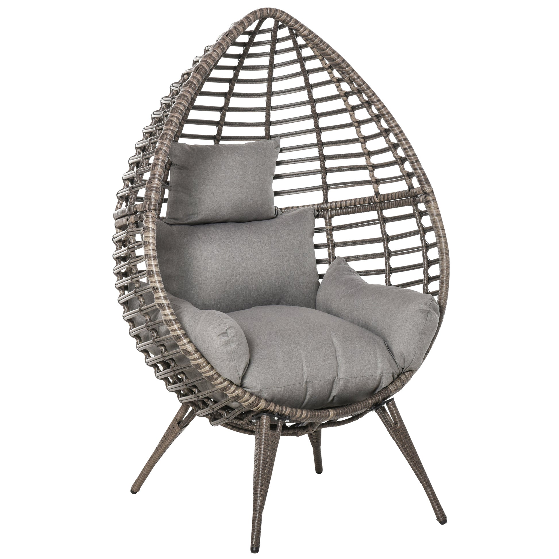 Photo of Outsunny Teardop PE Wicker Rattan Chair w/ Thick Cushions 4 Legs Outdoor Seat Egg Garden in Garden colour on a white background