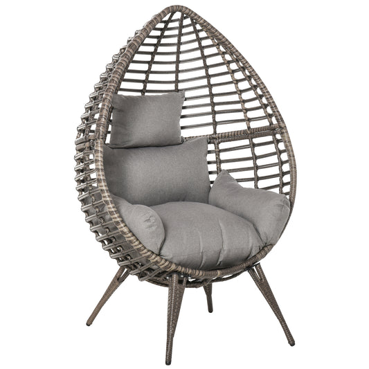 Photo of Outsunny Teardop PE Wicker Rattan Chair w/ Thick Cushions 4 Legs Outdoor Seat Egg Garden in Garden colour on a white background