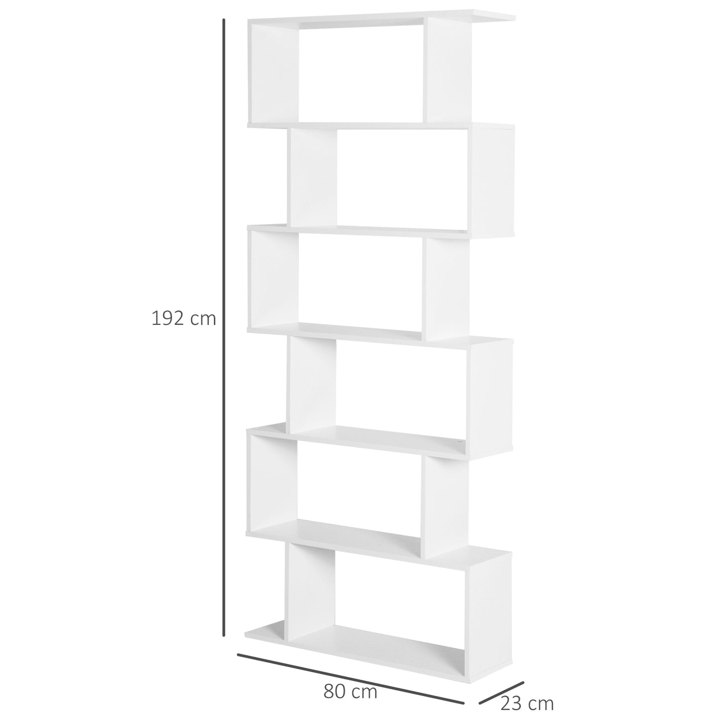 HOMCOM Bookcase, 6 Tier Shelf S Shaped Bookshelf, Storage Unit, Display Shelf for Living Room, Bedroom, Home Office, Plant, White