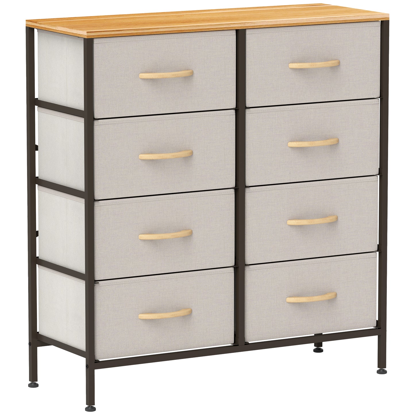 Photo of HOMCOM Fabric Chest of Drawers, Industrial Bedroom Dresser with 8 Fabric Drawers, Steel Frame and Wooden Top for Nursery, Living Room, Hallway, Cream White in White colour on a white background