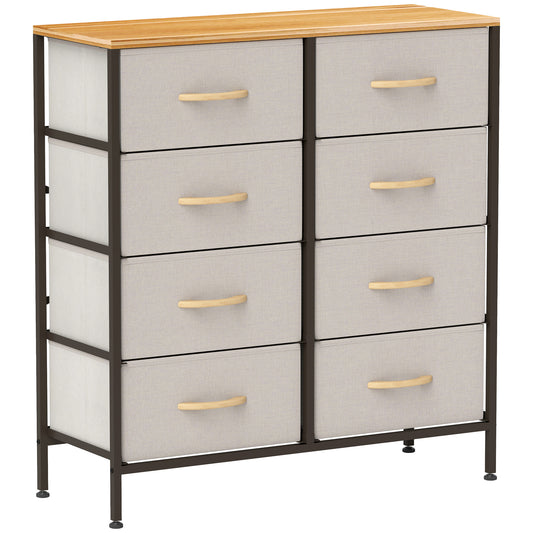 Photo of HOMCOM Fabric Chest of Drawers, Industrial Bedroom Dresser with 8 Fabric Drawers, Steel Frame and Wooden Top for Nursery, Living Room, Hallway, Cream White in White colour on a white background