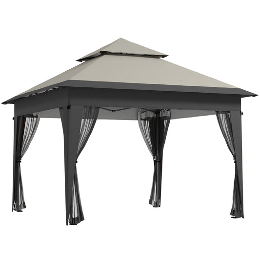 Photo of Outsunny 3 x 3(m) Pop Up Gazebo with Mosquito Netting, Easy Setup Marquee Party Tent with 1-Button Push, Double Roof, Carry Bag, Sandbags, Height Adjustable Instant Shelter, Grey in Grey colour on a white background