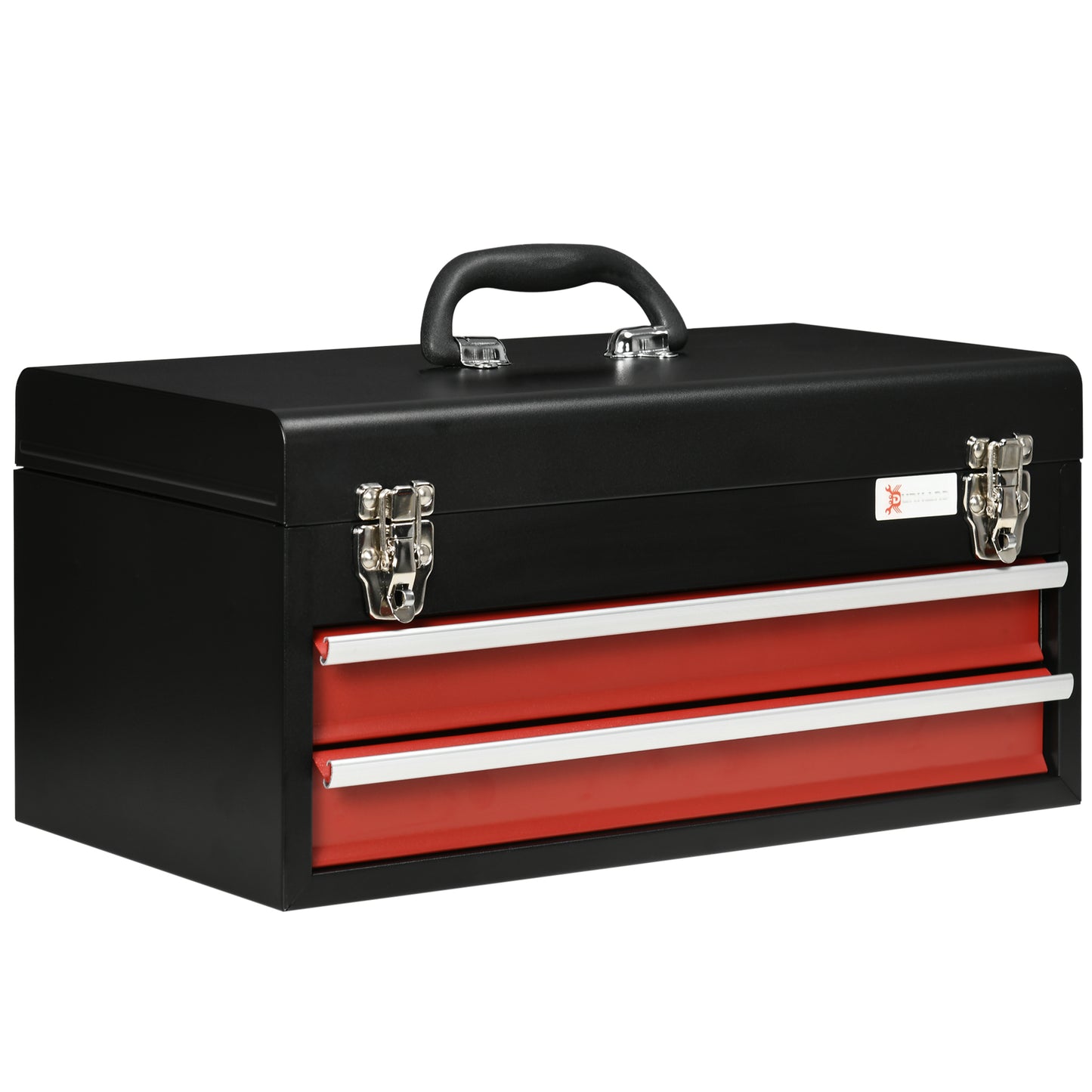 Photo of DURHAND 2 Drawer Tool Chest, Lockable Metal Tool Box with Ball Bearing Runners, Portable Toolbox, 460mm x 240mm x 220mm, Black in Black colour on a white background