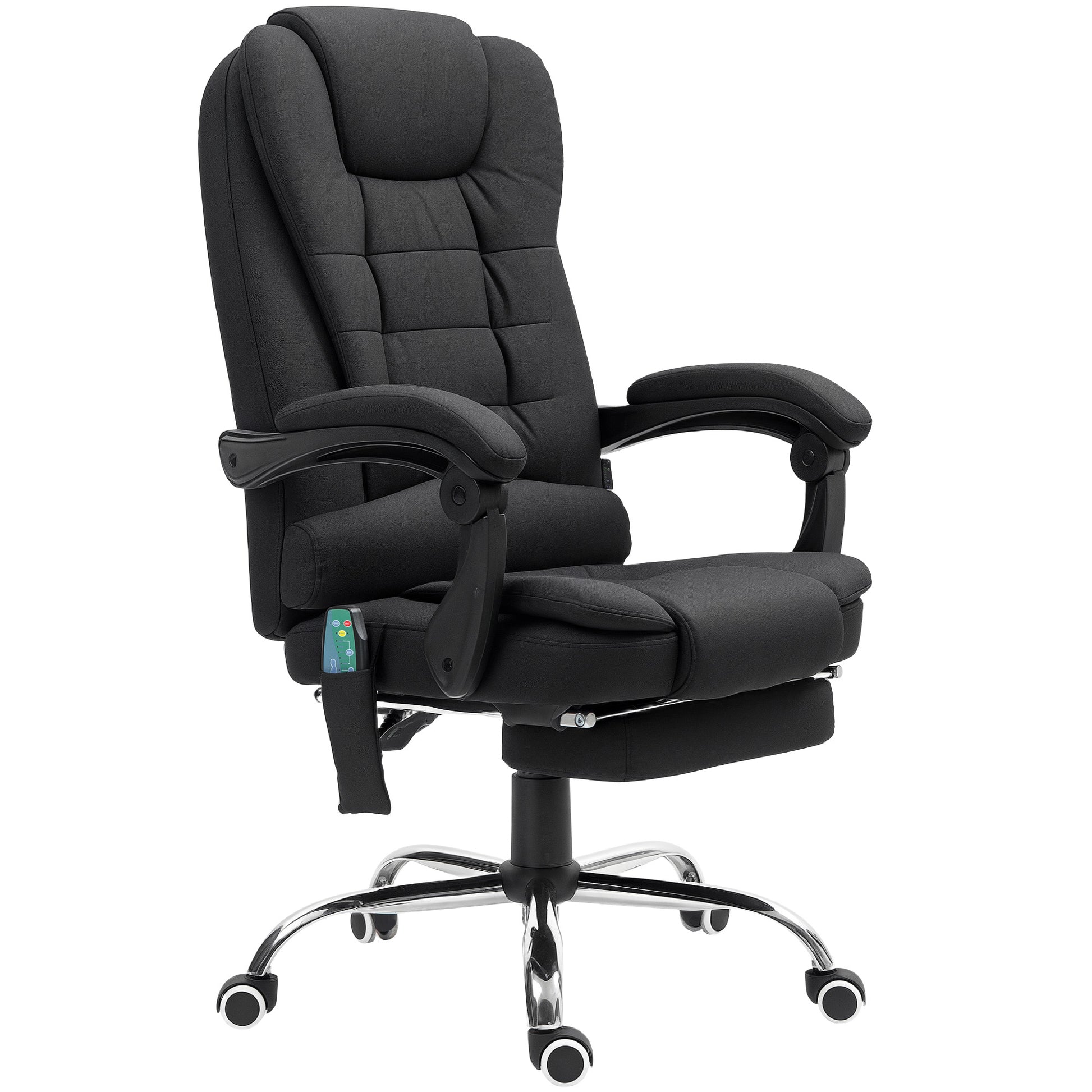 Photo of Vinsetto Office Chair with 6 Point Massage and Back Heat, Microfibre Desk Chair with Footrest Adjustable Height and Swivel Wheels, Back Reclining, Full Black in Black colour on a white background