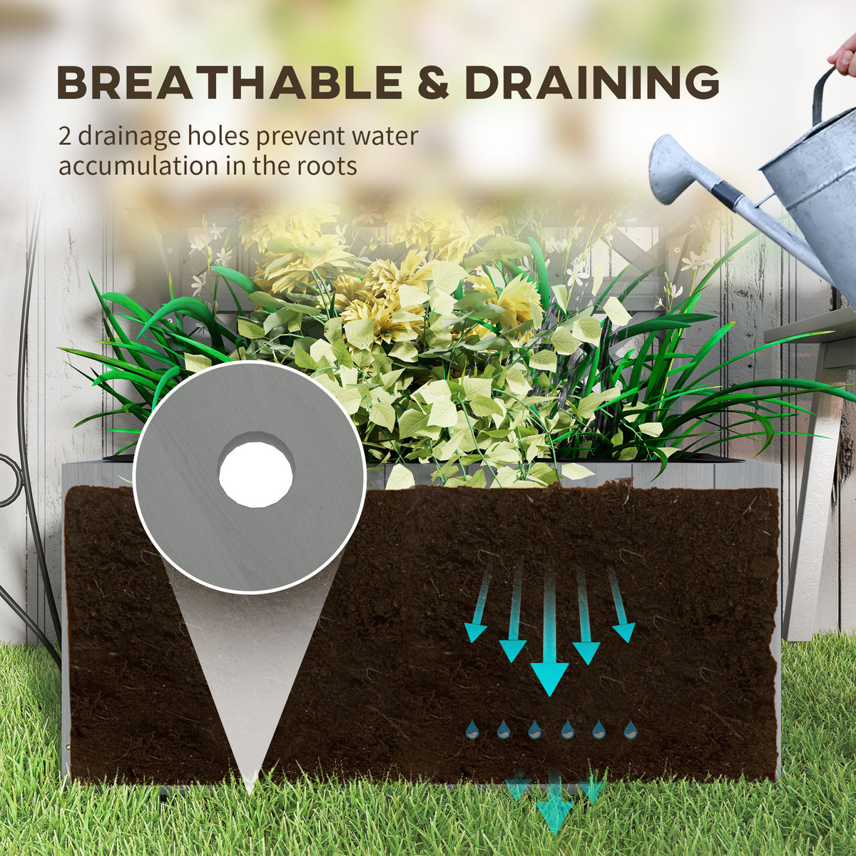 Outsunny wooden planter bed with drainage holes for water flow