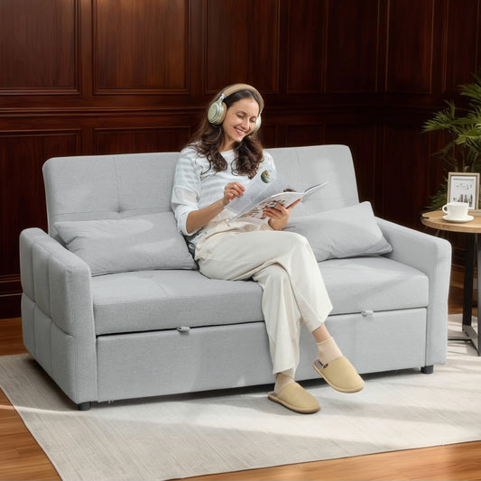 Photo of HOMCOM Three-Way Two-Seater Sofa Bed - Light Grey in Grey colour on a white background