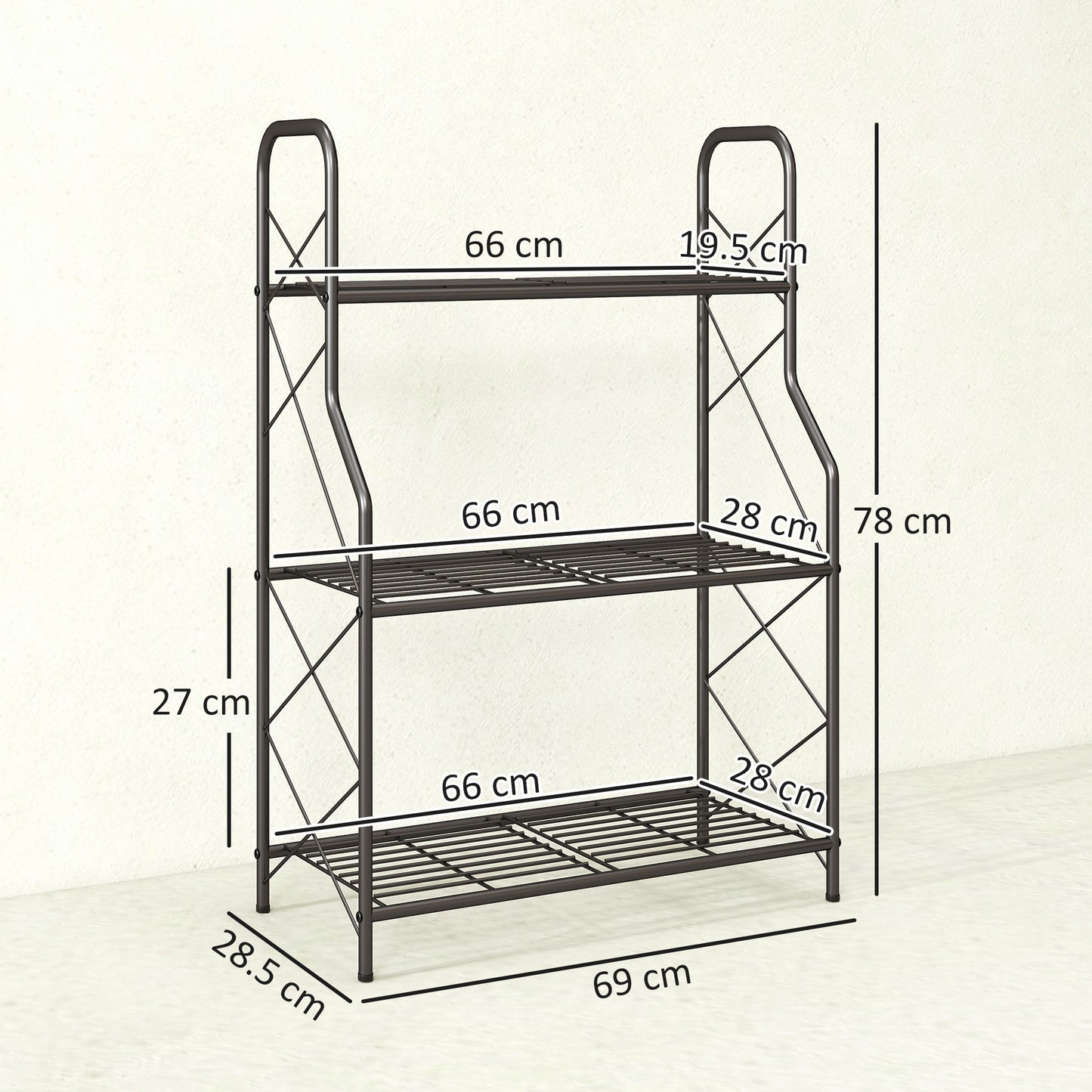 Outsunny 3-Tier Metal Plant Stand, Heavy Duty Ladder Shelf Potted Plants Display Rack, Indoor Outdoor Flower Pot Holder