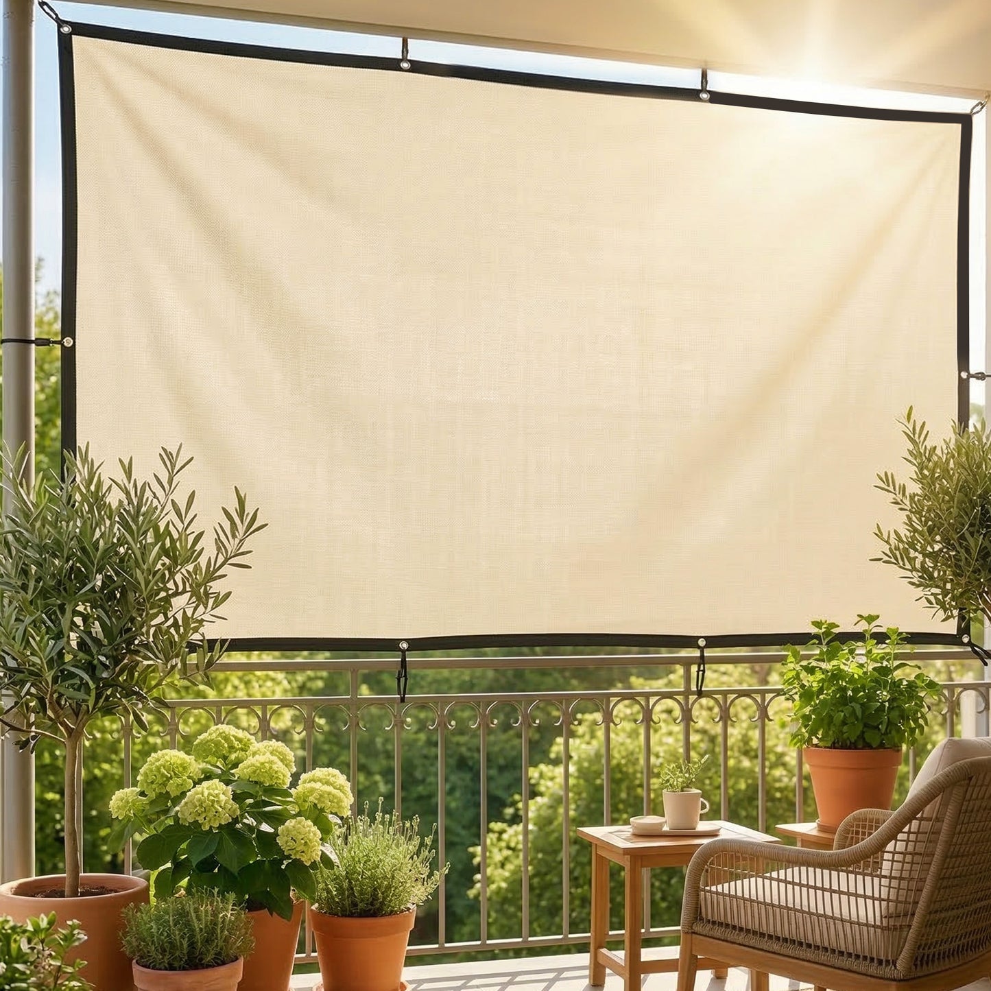 Outsunny Sun Shade Sail UV Protection Canopy with Stainless Steel Eyelets for Patio Garden 2 x 3 m Beige