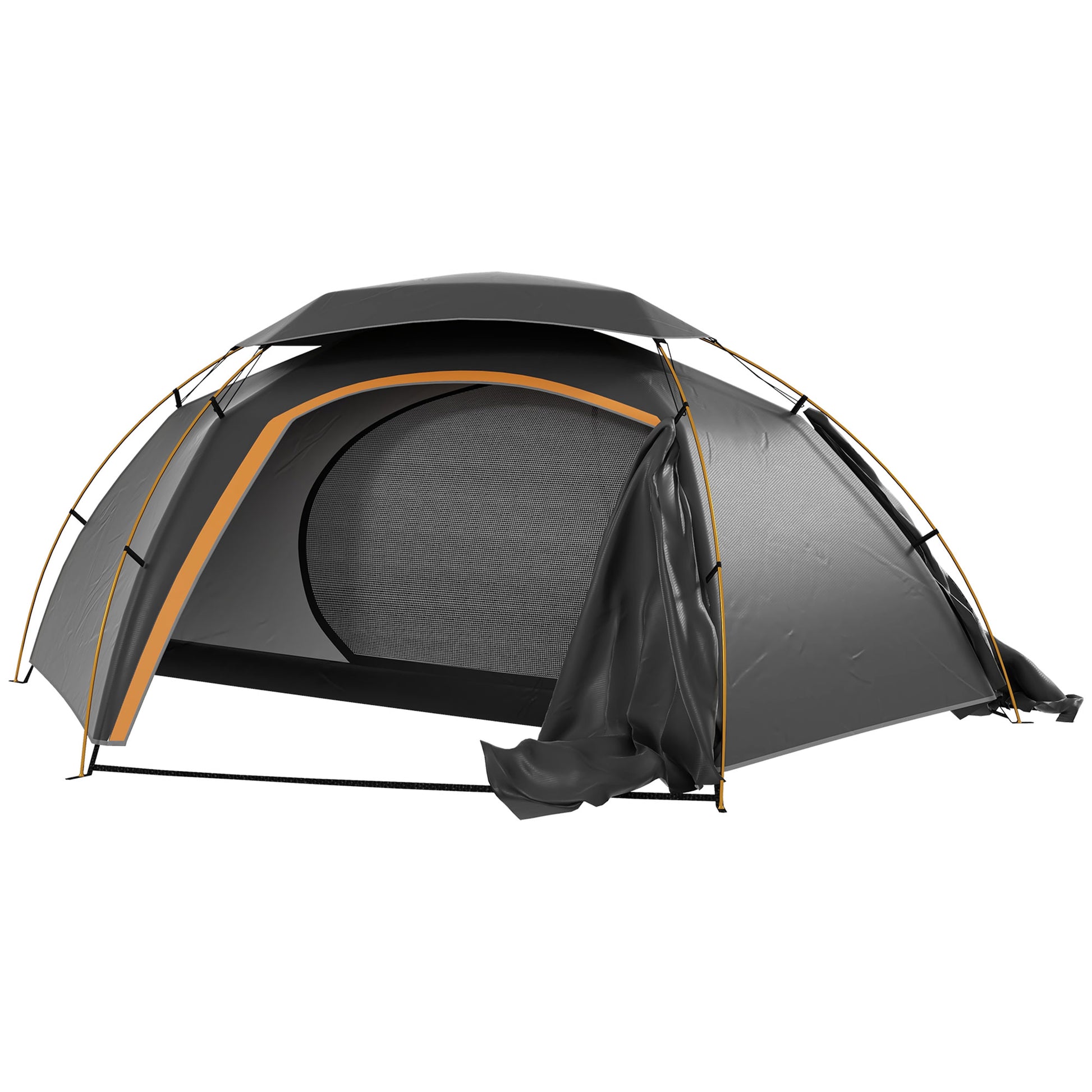 Photo of Outsunny Aluminium Frame Camping Tent Dome Tent with Removable Rainfly, 2000mm Waterproof, for 1-2 Man, Grey in Grey colour on a white background