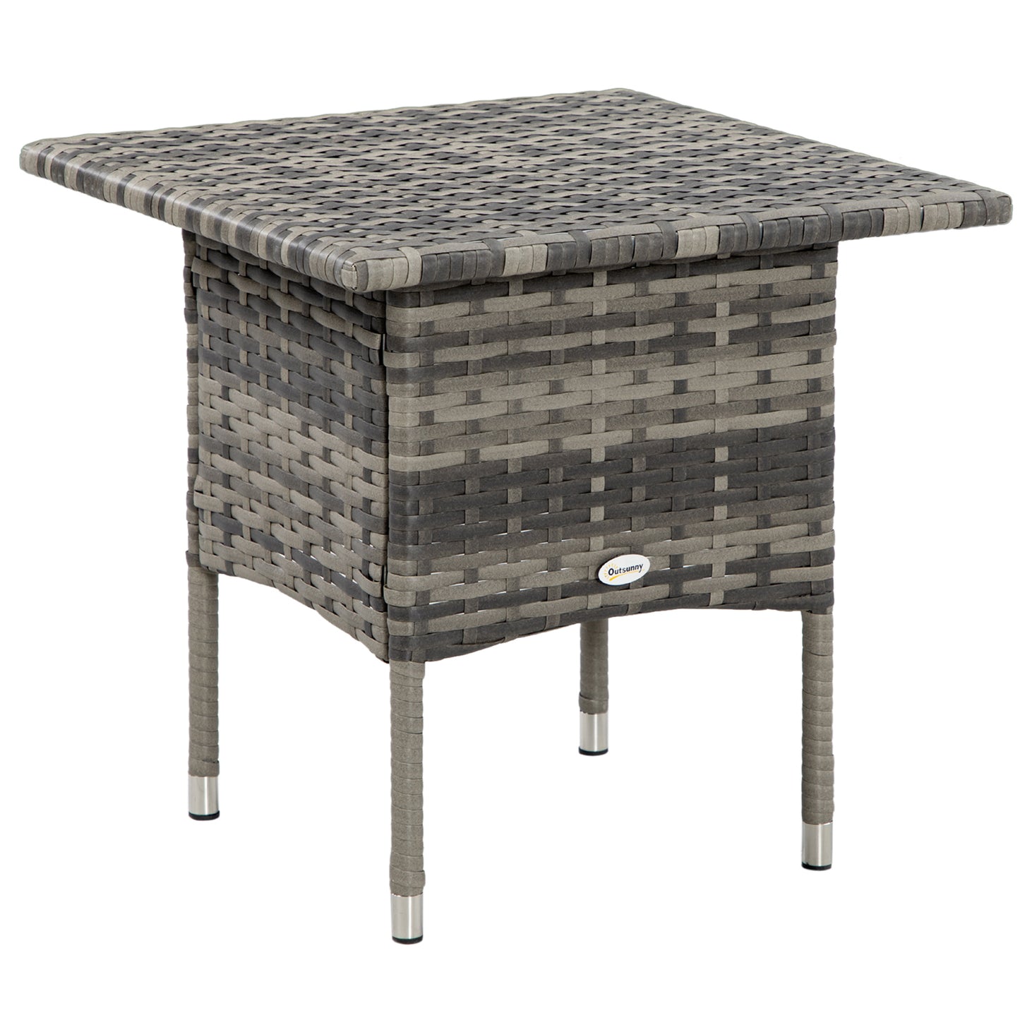 Photo of Outsunny Rattan Side Table, Outdoor Coffee Table with Plastic Board Under the Full Woven Table Top for Patio, Garden, Balcony, Mixed Grey in Grey colour on a white background