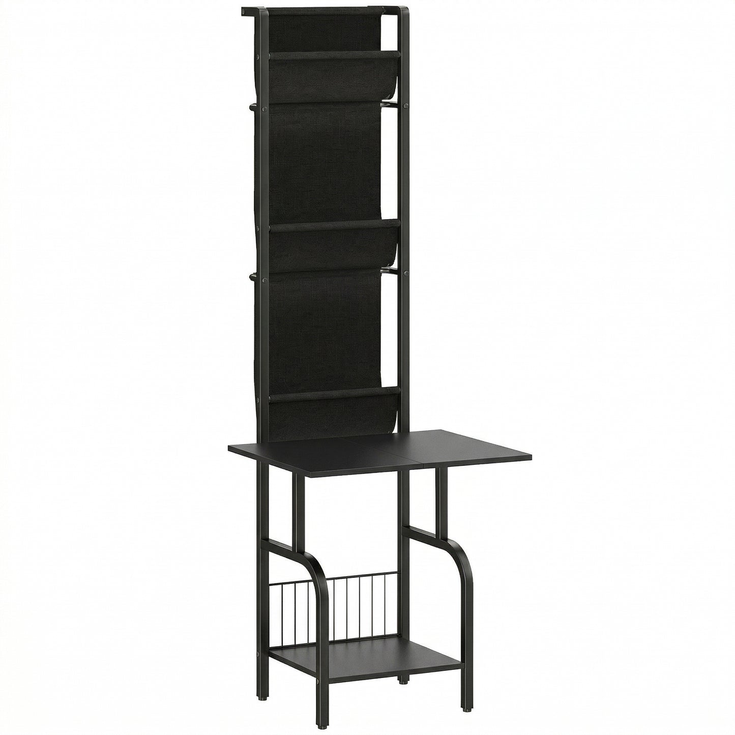 Photo of HOMCOM Vinyl Record Player Stand Record Storage with Player Stand Oxford Fabric Pockets Bottom Shelf, Black in Black colour on a white background