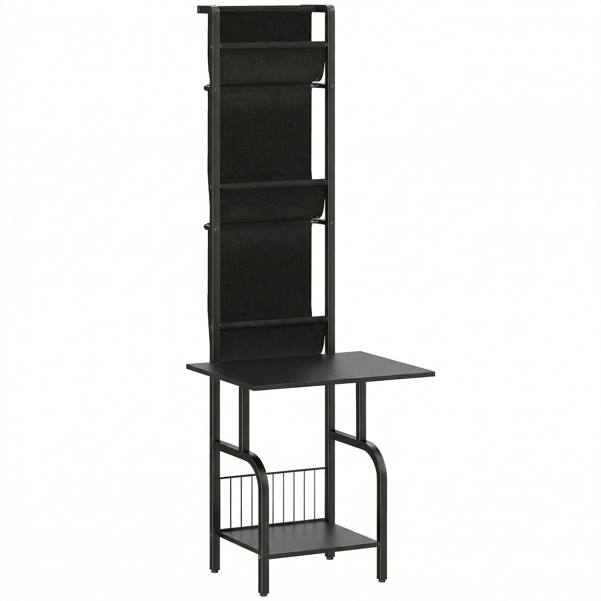 Photo of HOMCOM Vinyl Record Player Stand Record Storage with Player Stand Oxford Fabric Pockets Bottom Shelf, Black in Black colour on a white background