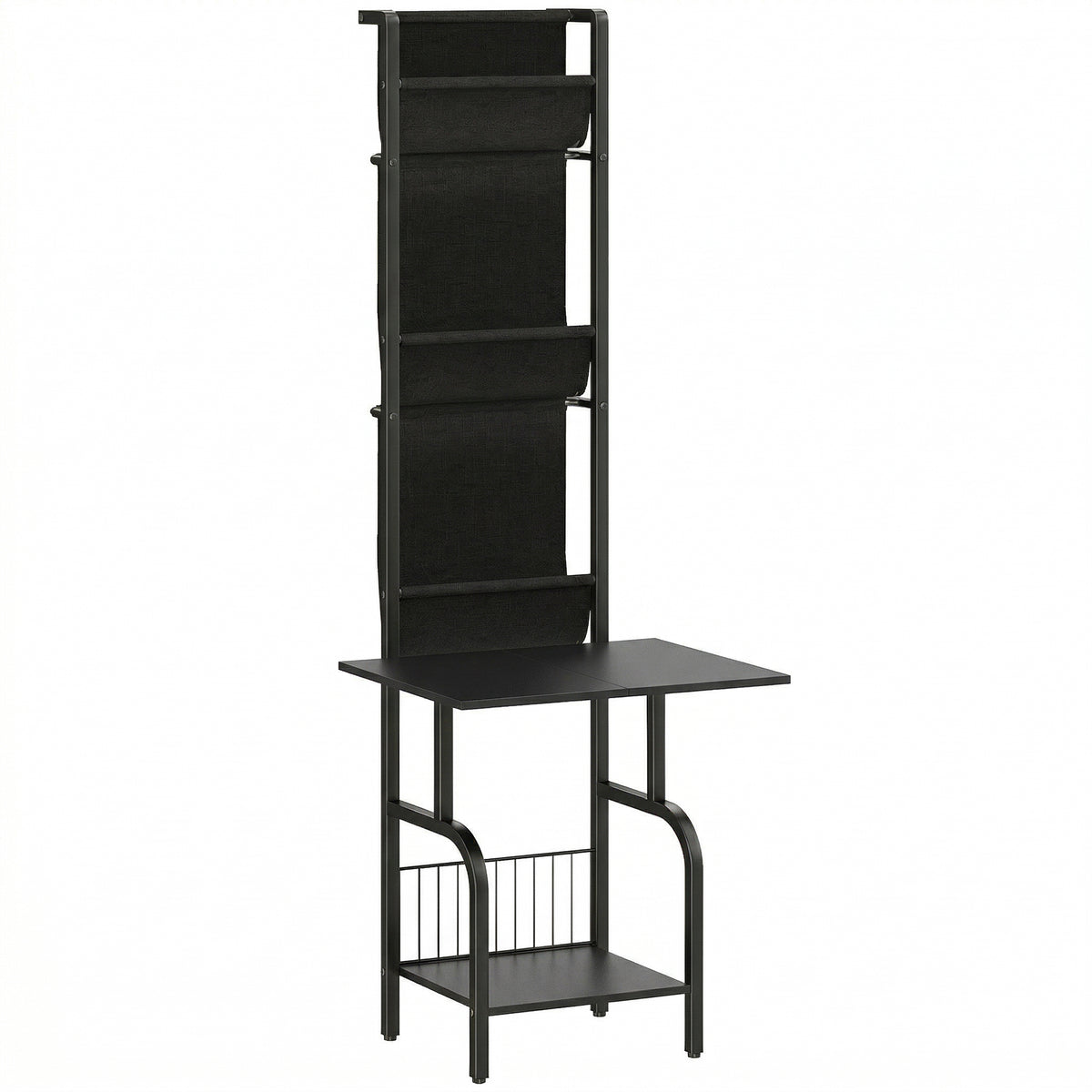 Photo of HOMCOM Vinyl Record Player Stand Record Storage with Player Stand Oxford Fabric Pockets Bottom Shelf, Black in Black colour on a white background
