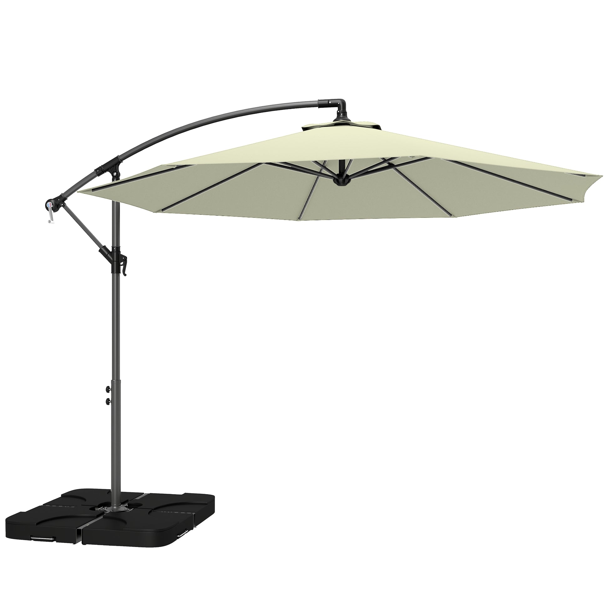 Photo of Outsunny 3m Overhanging Parasol, with Base, Weights and Cover - Beige in Beige colour on a white background