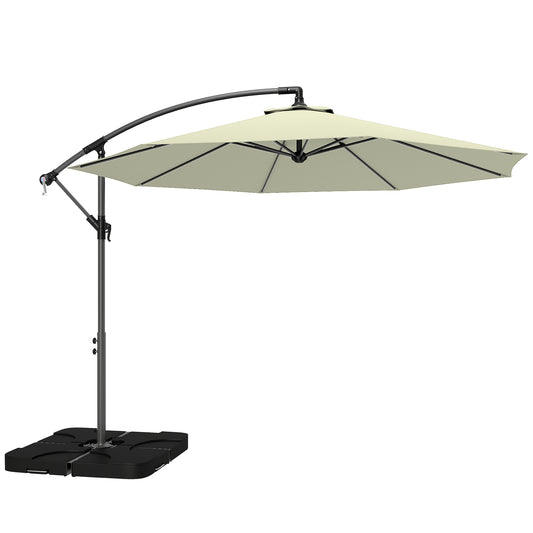Photo of Outsunny 3m Overhanging Parasol, with Base, Weights and Cover - Beige in Beige colour on a white background