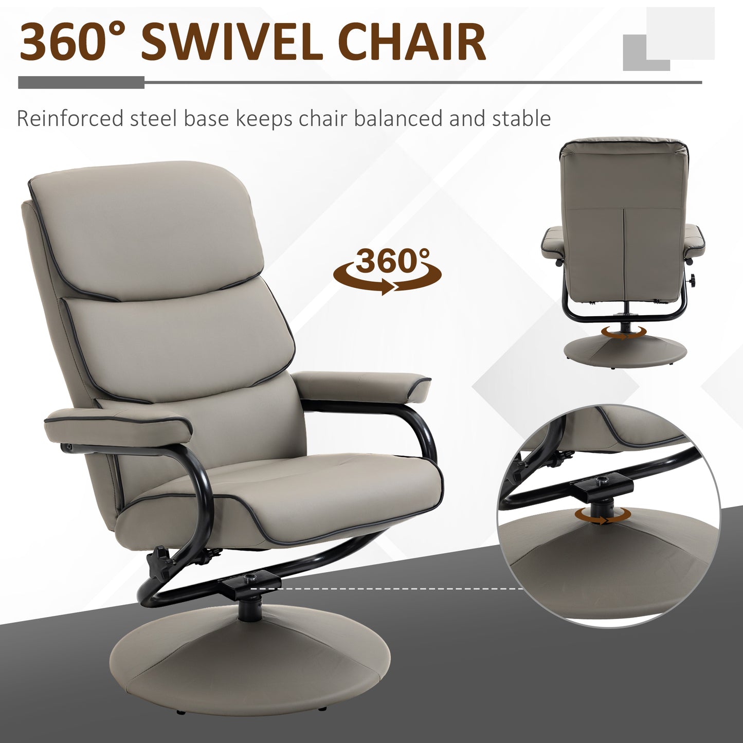 HOMCOM Recliner Chair with Ottoman 360° Swivel Faux Leather High Back Armchair w/ Footrest Stool for Home Office