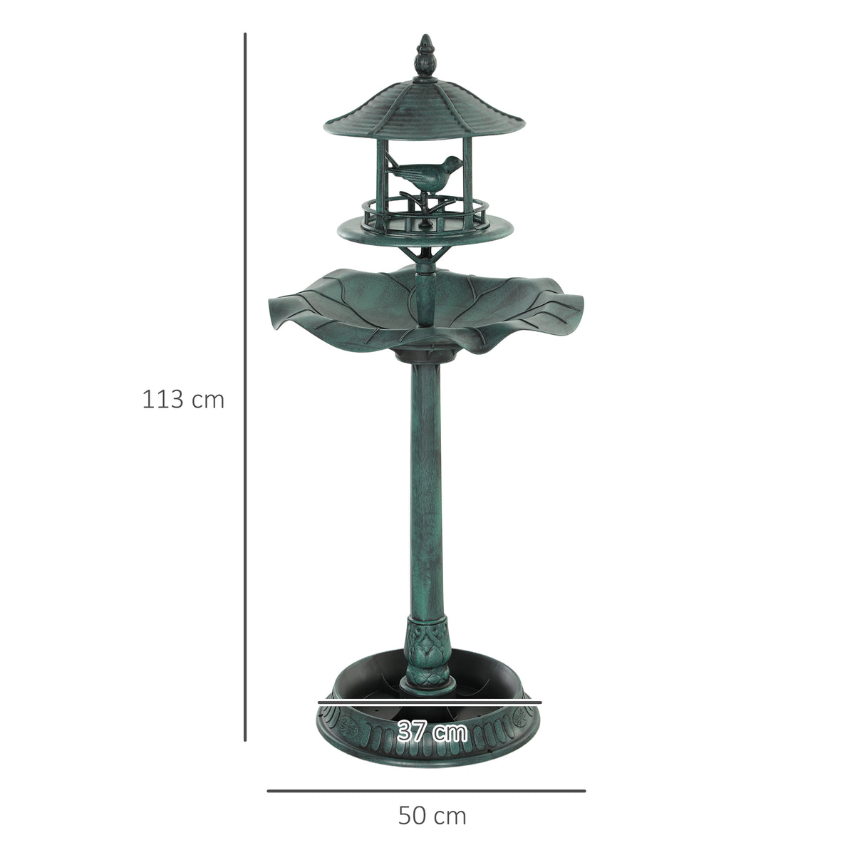 Outsunny 3-in-1 Garden Bird Bath, Freestanding Birdbath with Large Water Basin, Underneath Flower Planter, Φ50 x 113 cm, Green
