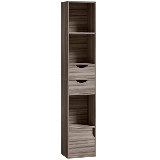 Photo of HOMCOM Bookcase with Drawers Adjustable Shelf Bookshelf with 2 Drawers and Cabinet 158 cm Grey in Grey colour on a white background