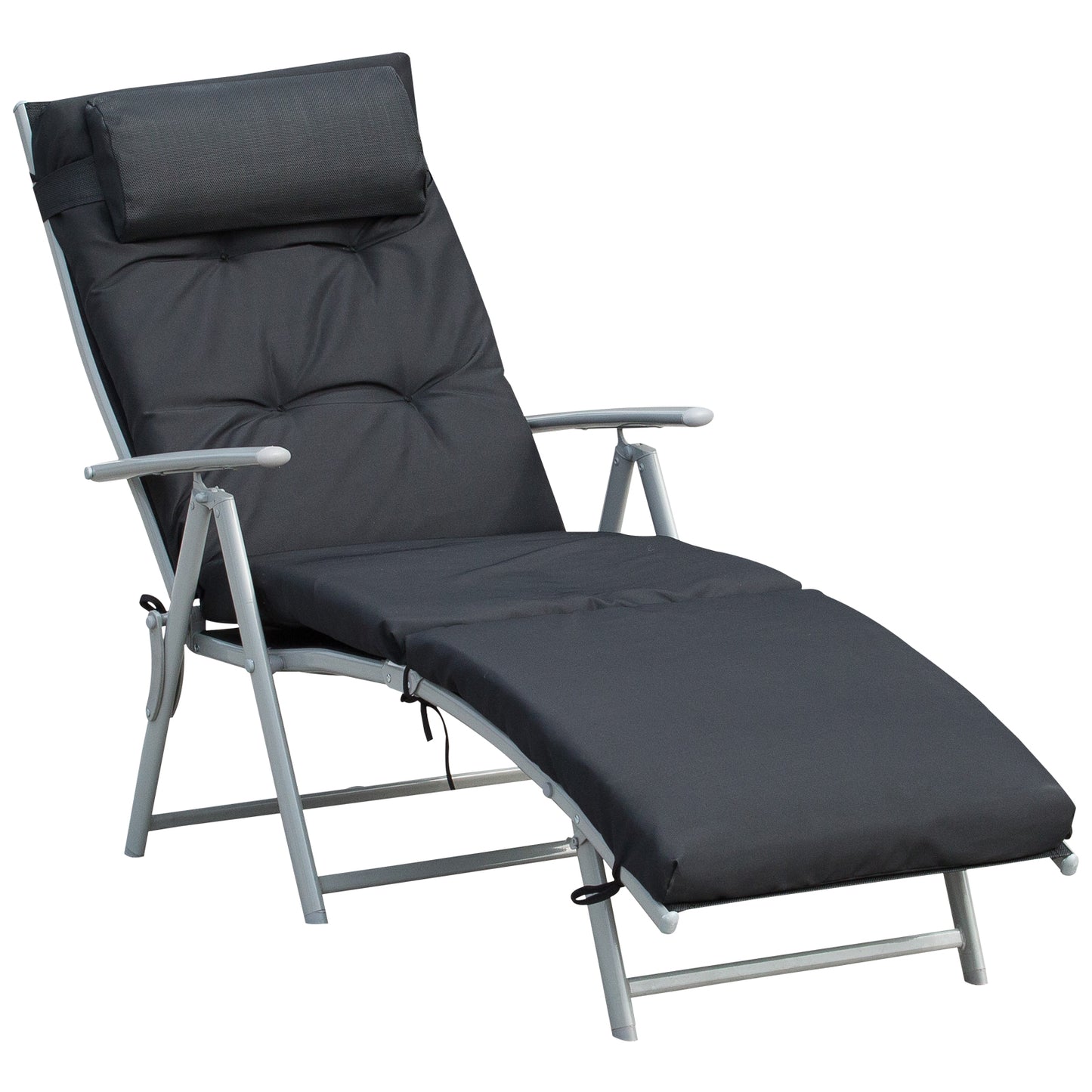Photo of Outsunny Steel Frame Outdoor Garden Padded Sun Lounger w/ Pillow Black in Black colour on a white background