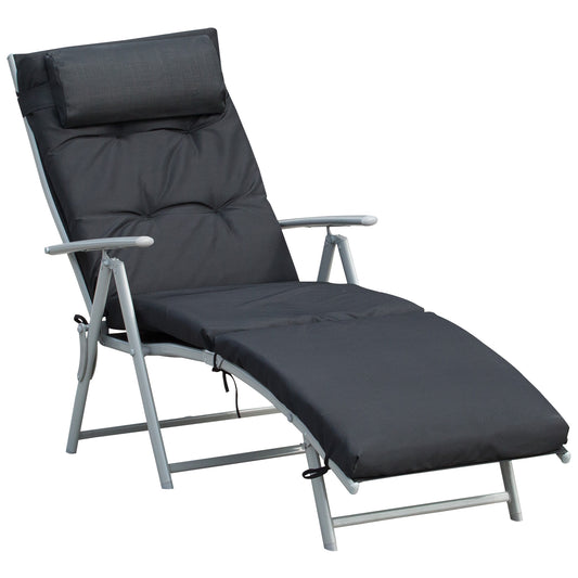Photo of Outsunny Steel Frame Outdoor Garden Padded Sun Lounger w/ Pillow Black in Black colour on a white background