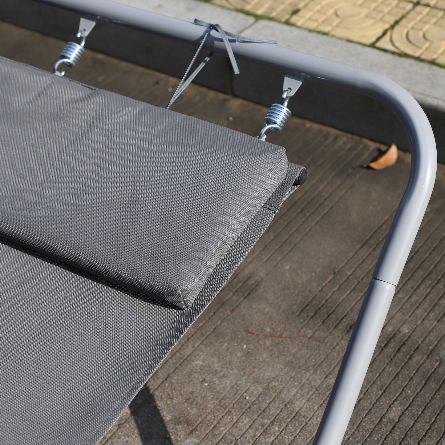 Outsunny Rocking Sun Lounger, Double Garden Lounger Sunbed with Headrest Pillows, Texteline Outdoor Rocking Chair Swing Hammock Daybed with Metal Frame for Patio, Terrace, 212 x 175 x 60 cm, Grey
