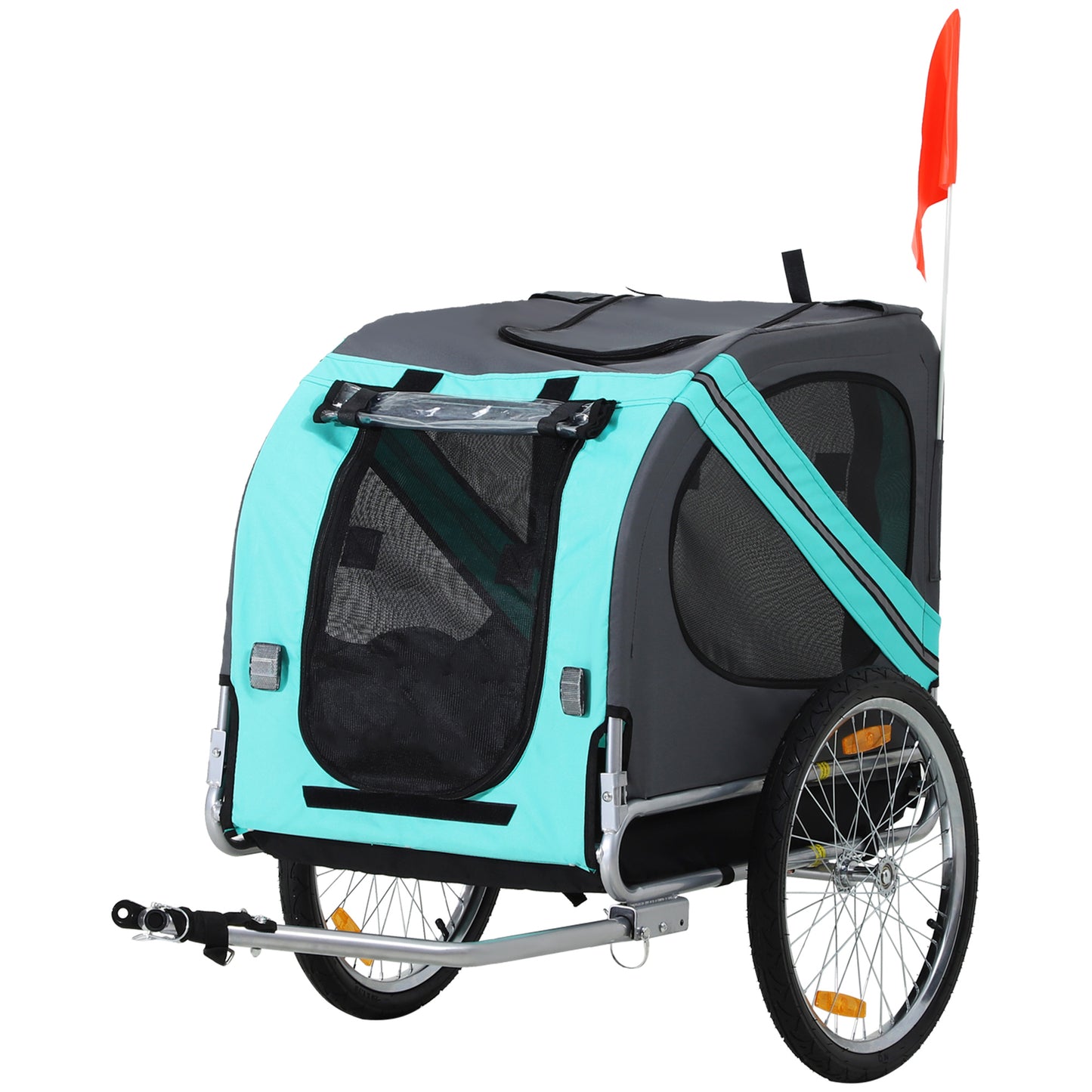 Photo of PawHut Folding Dog Bike Trailer Pet Cart Carrier for Bicycle Travel in Steel Frame with Hitch Coupler - Light Blue & Grey in Grey colour on a white background