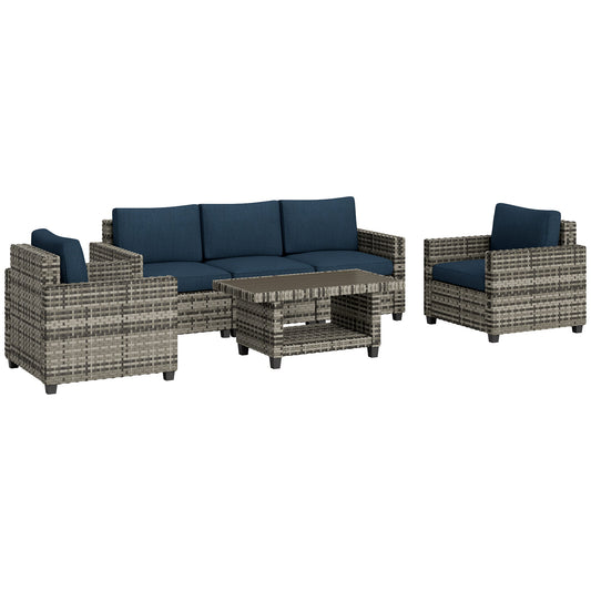 Photo of Outsunny Six-Piece Modular Rattan Sofa Set - Navy Blue in Blue colour on a white background