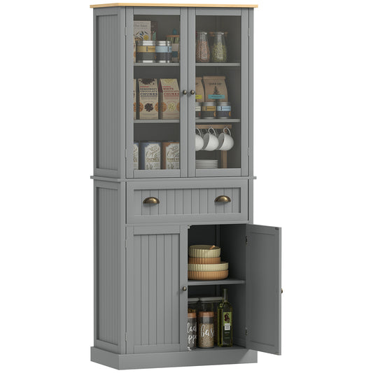 Photo of HOMCOM 180cm Tall Kitchen Pantry Cupboard, Freestanding Storage Cabinet with 5 Tier, Adjustable Shelves,  Drawer, Grey in Grey colour on a white background