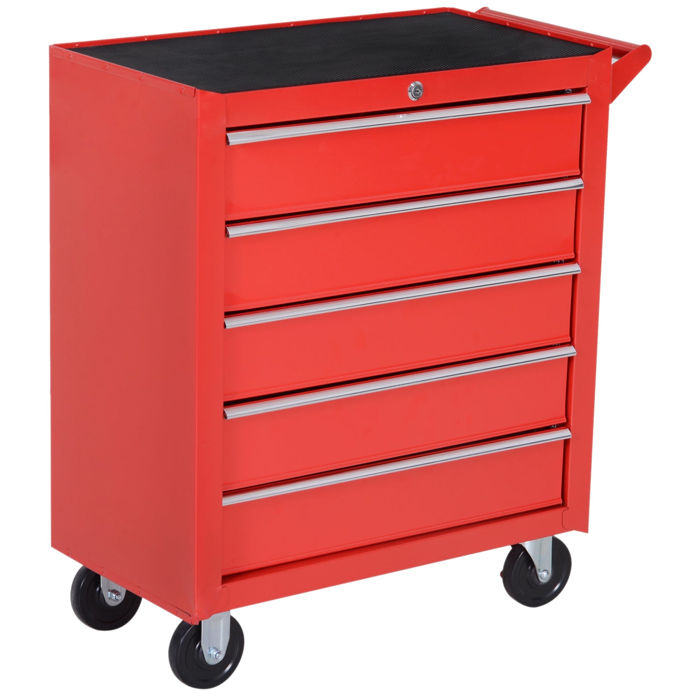 Photo of DURHAND 5-Drawer Lockable Tool Storage Cabinet with Wheels, Handle, 2 Keys, Steel Home Work DIY Workshop Chest, Garage Equipment Trolley, Red in Red colour on a white background