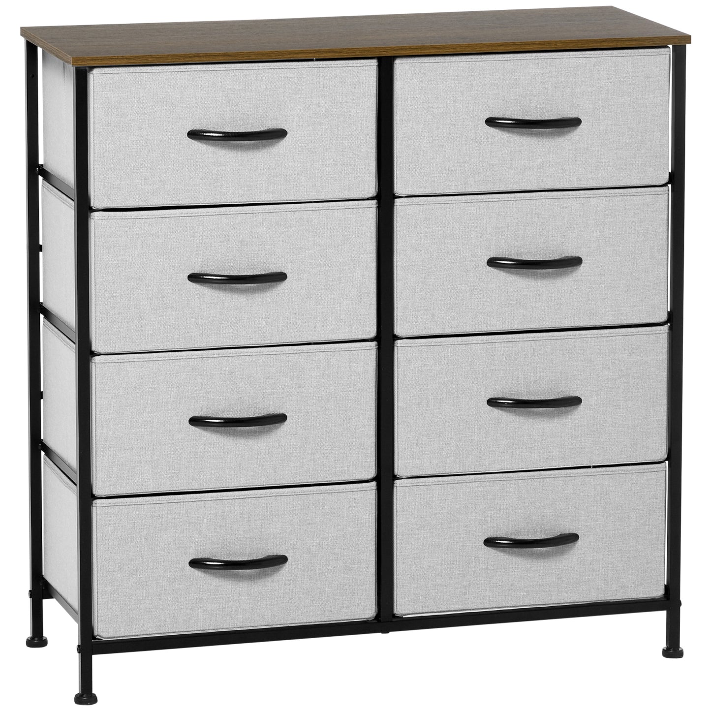 Photo of HOMCOM Fabric Chest of Drawers, Industrial Bedroom Dresser with 8 Fabric Drawers, Steel Frame and Wooden Top for Nursery, Living Room, Hallway, Grey in Grey colour on a white background