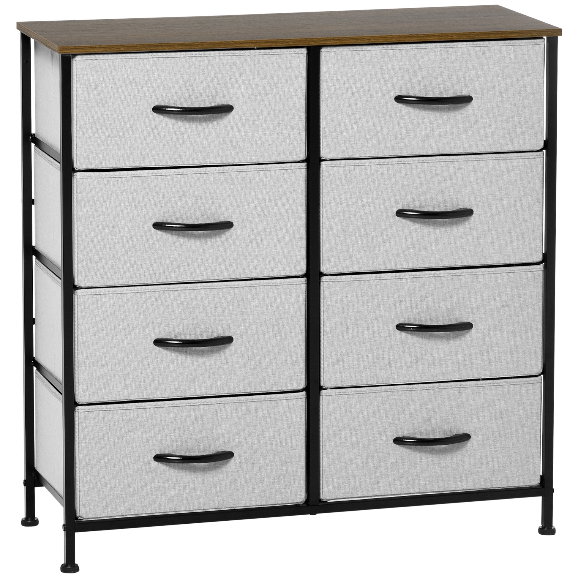 Photo of HOMCOM Fabric Chest of Drawers, Industrial Bedroom Dresser with 8 Fabric Drawers, Steel Frame and Wooden Top for Nursery, Living Room, Hallway, Grey in Grey colour on a white background