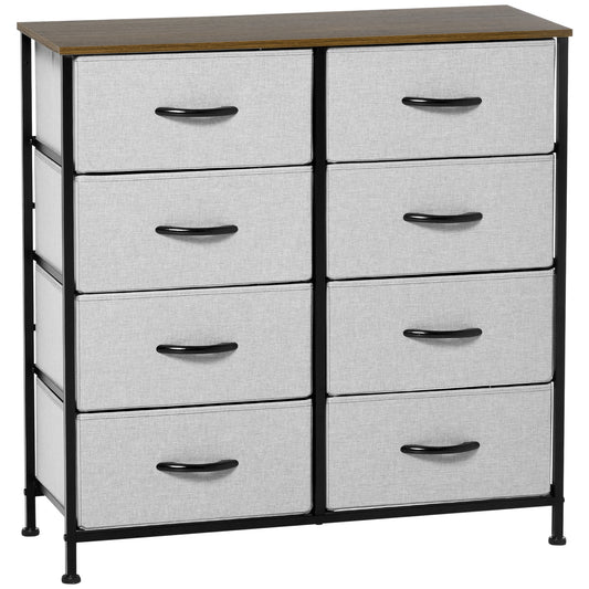 Photo of HOMCOM Fabric Chest of Drawers, Industrial Bedroom Dresser with 8 Fabric Drawers, Steel Frame and Wooden Top for Nursery, Living Room, Hallway, Grey in Grey colour on a white background