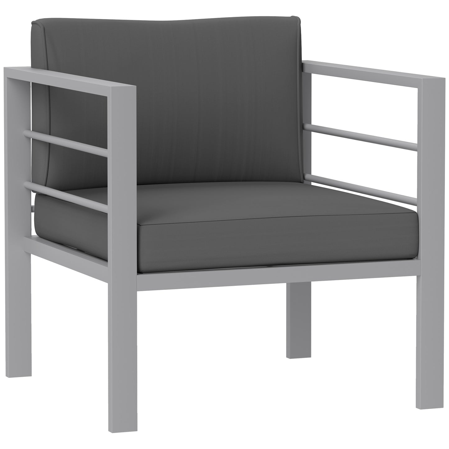 Photo of Outsunny Garden Sofa, All-Weather Garden Single Sofa with Removable Cushions, Metal Frame Outdoor Furniture for Balcony, Charcoal Grey in Grey colour on a white background