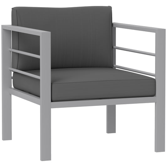 Photo of Outsunny Garden Sofa, All-Weather Garden Single Sofa with Removable Cushions, Metal Frame Outdoor Furniture for Balcony, Charcoal Grey in Grey colour on a white background