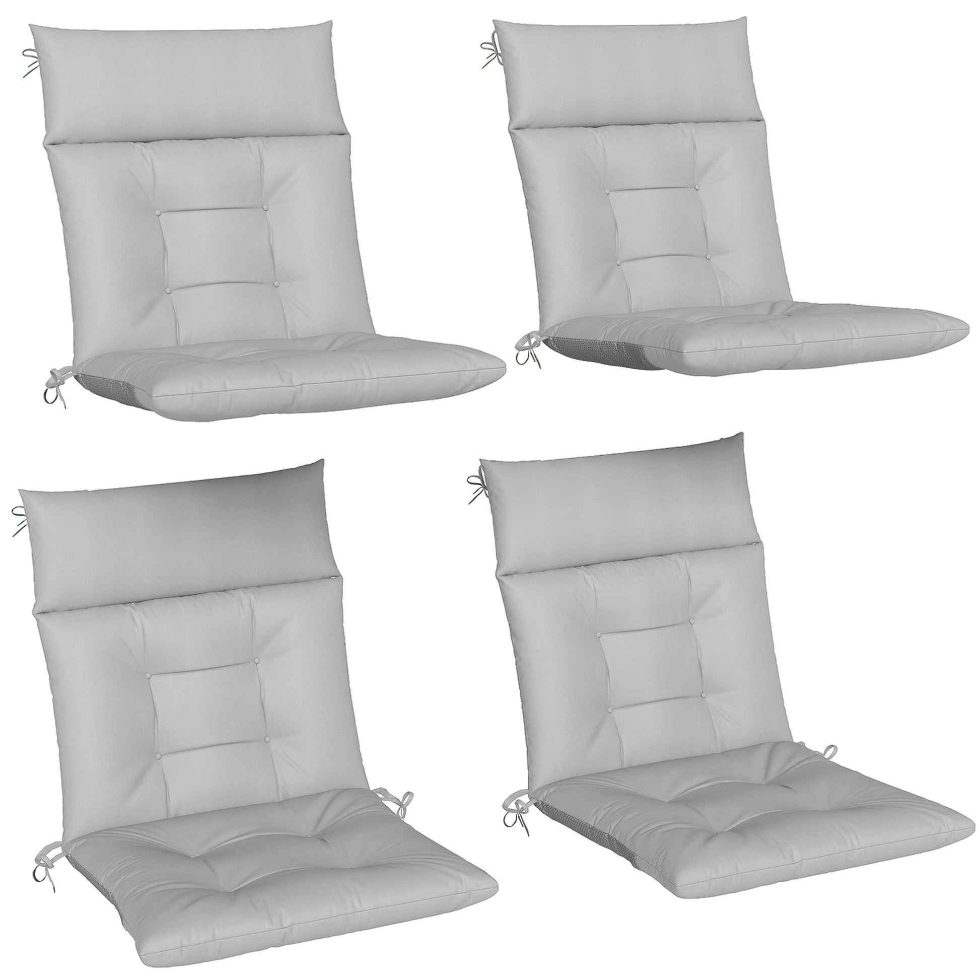 Photo of Outsunny Patio Chair Cushions Set of 4, Waterproof Non-Slip Lounge Chair Cushions, 112x53cm, Light Grey in Grey colour on a white background