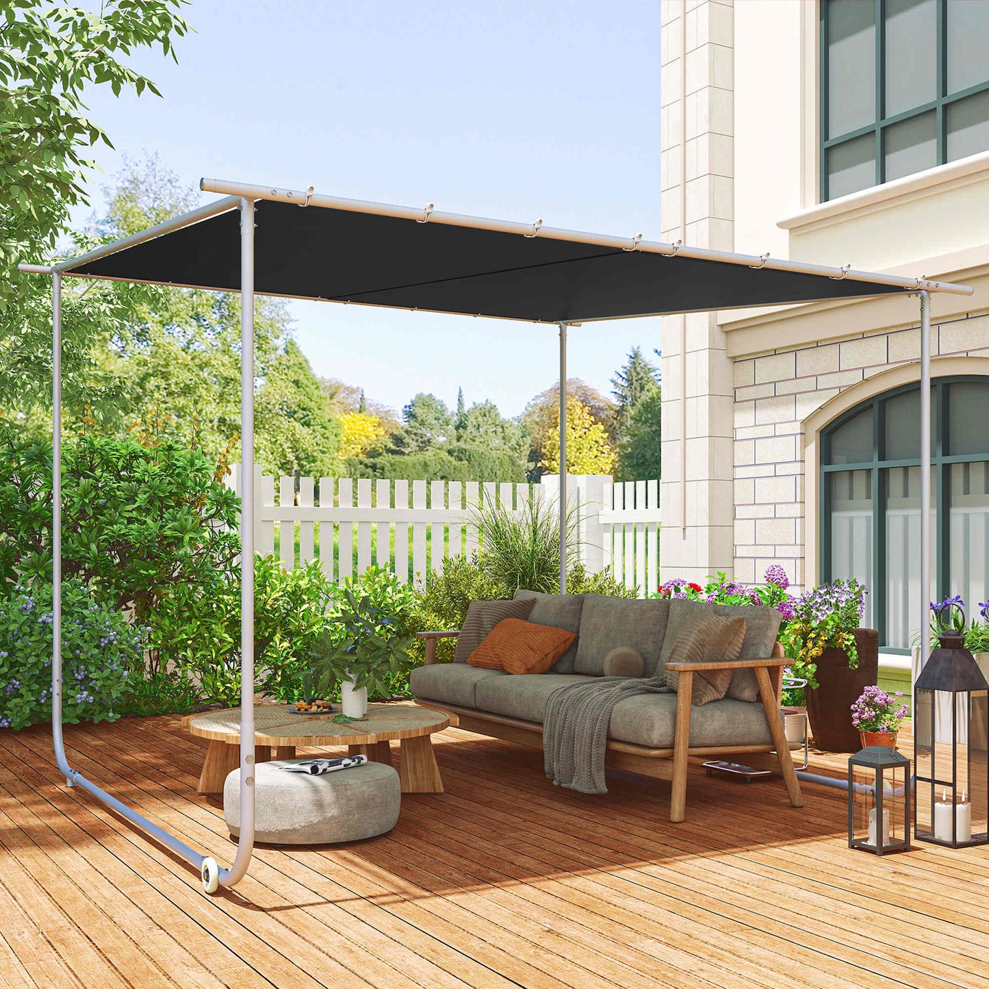 Outsunny 3 x 3(m) Mobile Pergola Kit, Portable Garden Gazebo with Wheels & UV-Resistant Canopy, Dark Grey