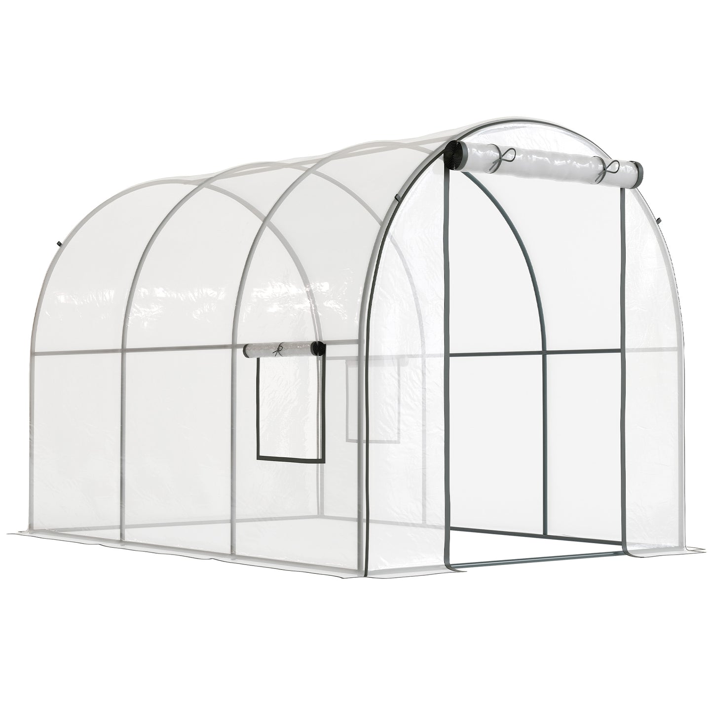 Photo of Outsunny Polytunnel Greenhouse Walk-in Grow House with Plasric Cover, Door, Mesh Window and Steel Frame, 3 x 2 x 2m, Clear in Clear colour on a white background