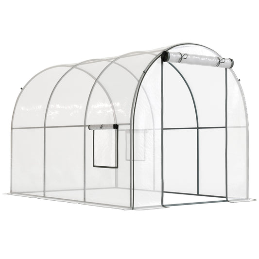 Photo of Outsunny Polytunnel Greenhouse Walk-in Grow House with Plasric Cover, Door, Mesh Window and Steel Frame, 3 x 2 x 2m, Clear in Clear colour on a white background