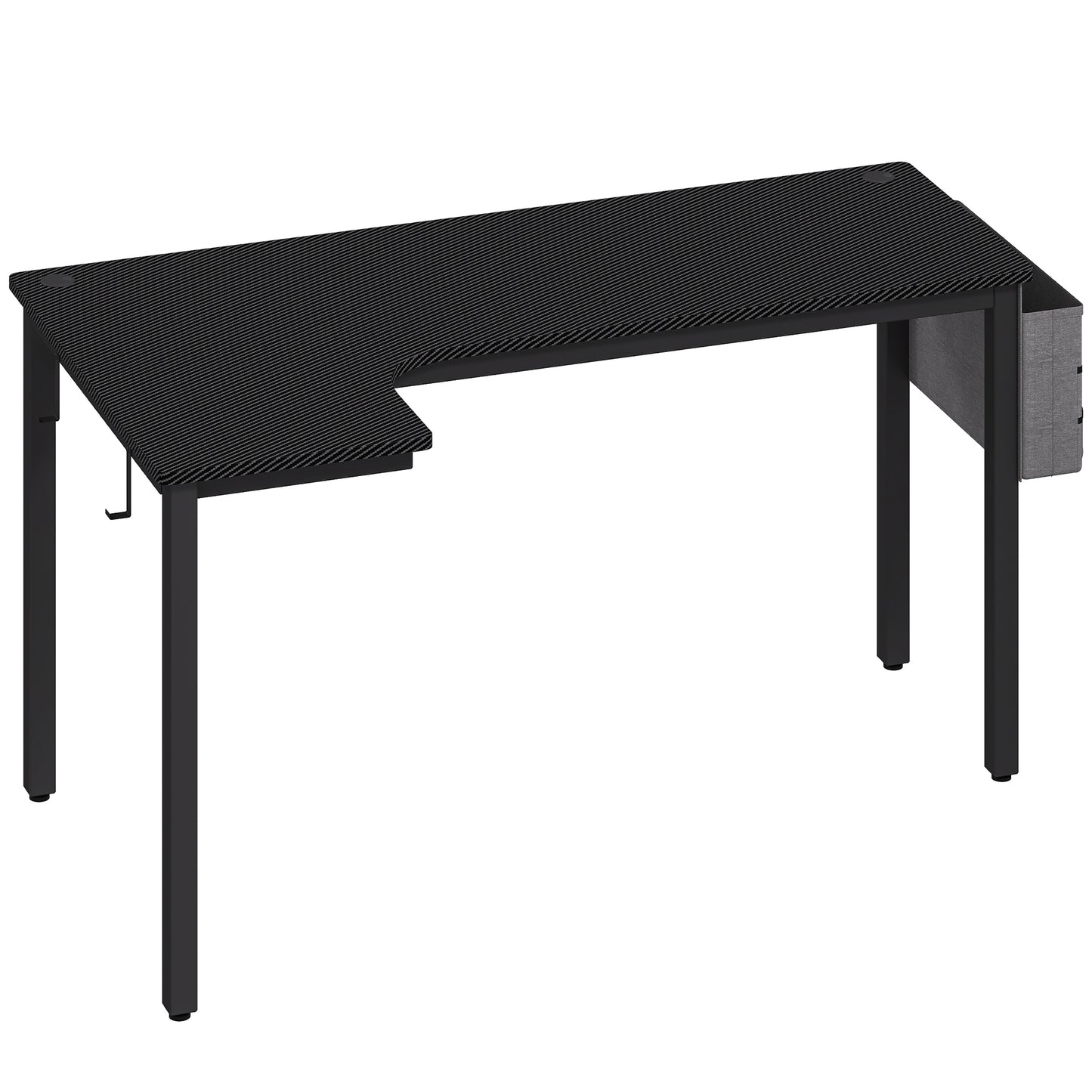 Photo of HOMCOM L-Shaped Computer Gaming Desk with Fabric Bag, Hooks and Cable Management, 145 x 81 x 76cm - Black in Black colour on a white background