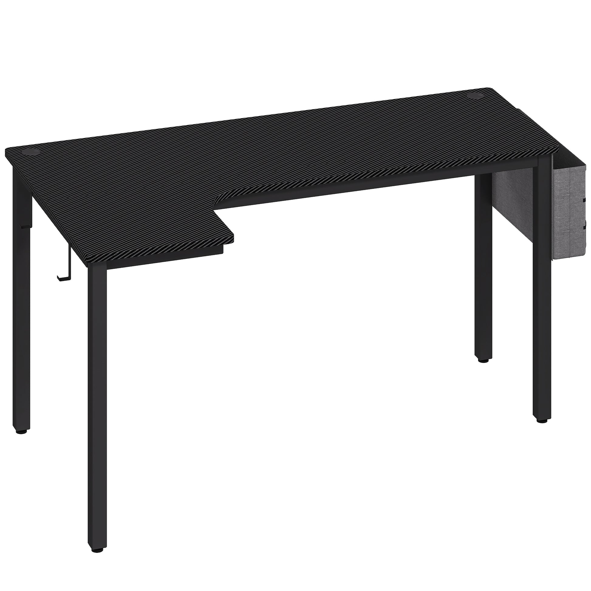 Photo of HOMCOM L-Shaped Computer Gaming Desk with Fabric Bag, Hooks and Cable Management, 145 x 81 x 76cm - Black in Black colour on a white background