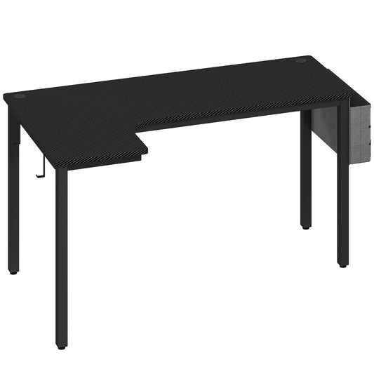 Photo of HOMCOM L-Shaped Computer Gaming Desk with Fabric Bag, Hooks and Cable Management, 145 x 81 x 76cm - Black in Black colour on a white background