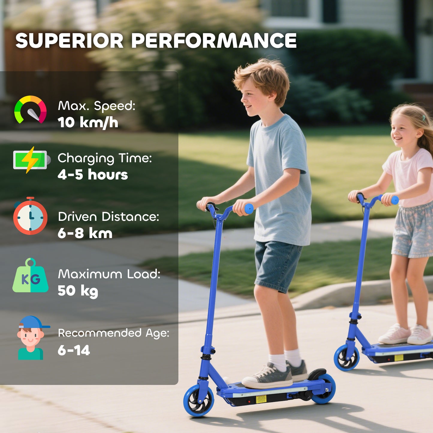 AIYAPLAY Electric Scooter for Kids 6-14 Years, with Colourful Lights, Blue