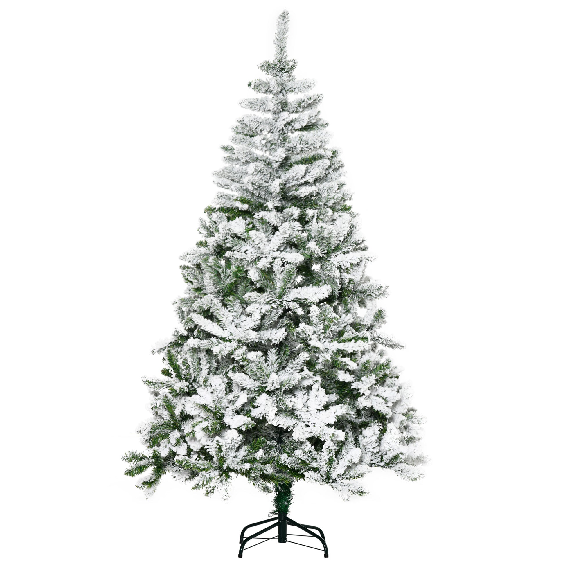Photo of HOMCOM 6 Ft Snow Flocked Artificial Christmas Tree Xmas Pine Tree with Realistic Branches, Auto Open and Steel Base, Green in Green colour on a white background