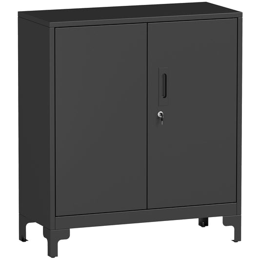 Photo of HOMCOM Lockable Metal Filing Cabinet, 2-Tier Storage Cupboard with Double Doors, Modern Office Organiser, Black in Black colour on a white background
