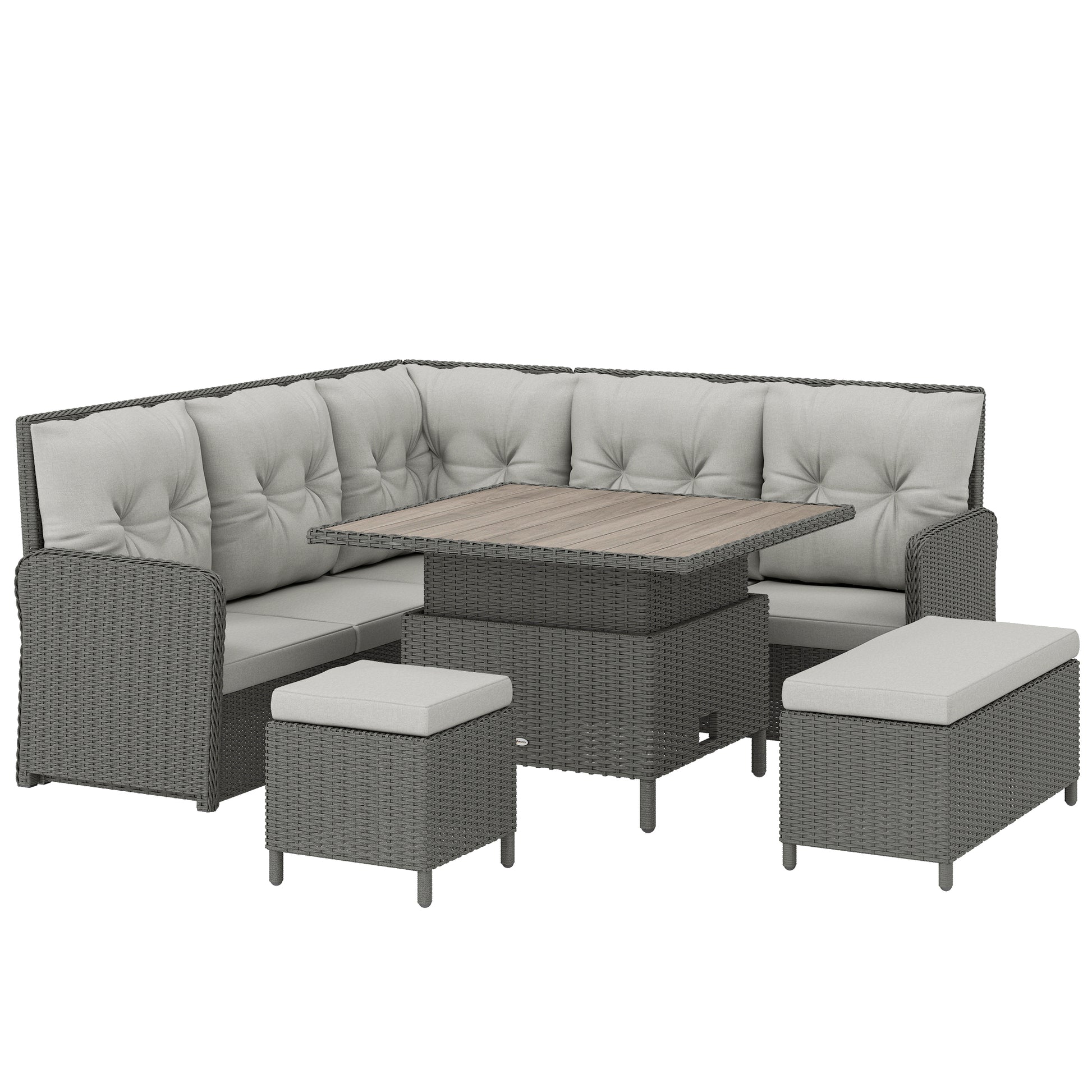 Photo of Outsunny 6 Pieces Outdoor PE Rattan Garden Furniture, Patio Wicker Sectional Conversation Corner Sofa in Sofa colour on a white background