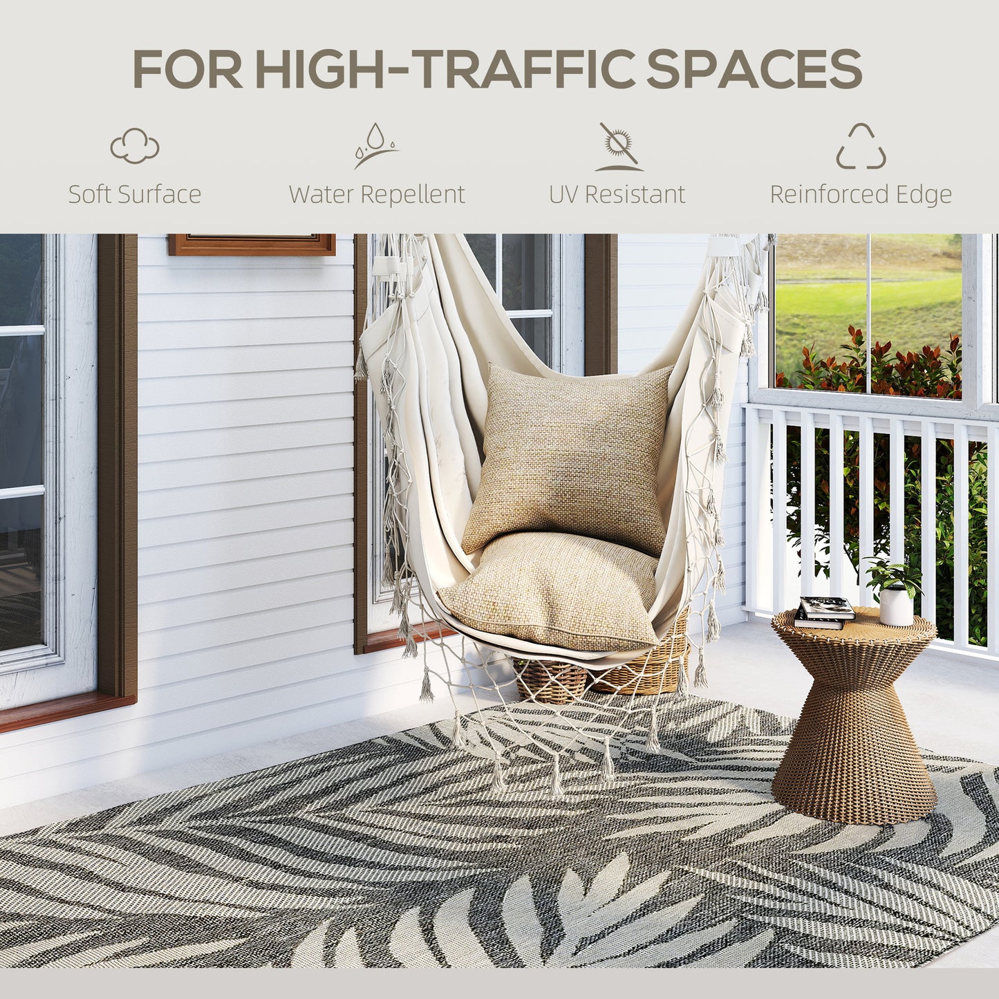 HOMCOM UV Resistant Indoor & Outdoor Area Rug, Easy-Cleaning Machine Washable Rug for Patio, Garden, Kitchen, Bathroom or Living Room, 230 x 160 cm, Grey
