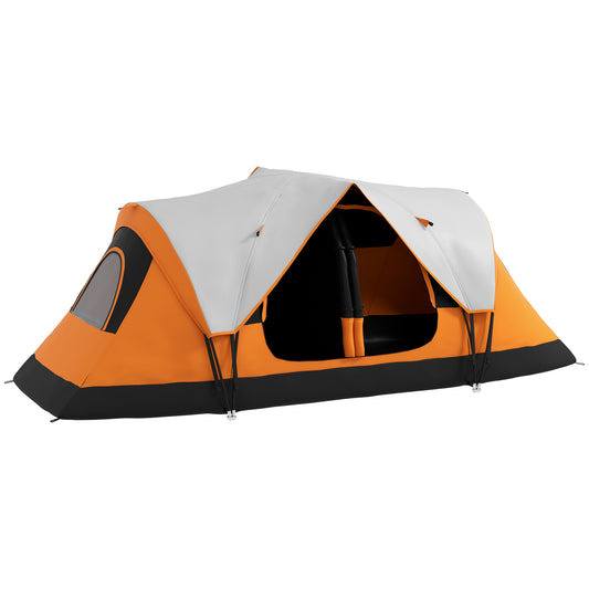 Photo of Outsunny Six-Man Tent, with Two Rooms, Small Rainfly and Accessories - Orange in Orange colour on a white background