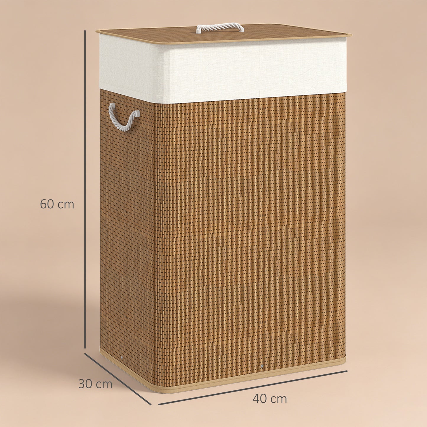HOMCOM Bamboo Laundry Basket with Lid, 72L Laundry Hamper with Rope Handles, Washing Basket with Removable Washable Liner Bag for Bathroom, Bedroom, Brown